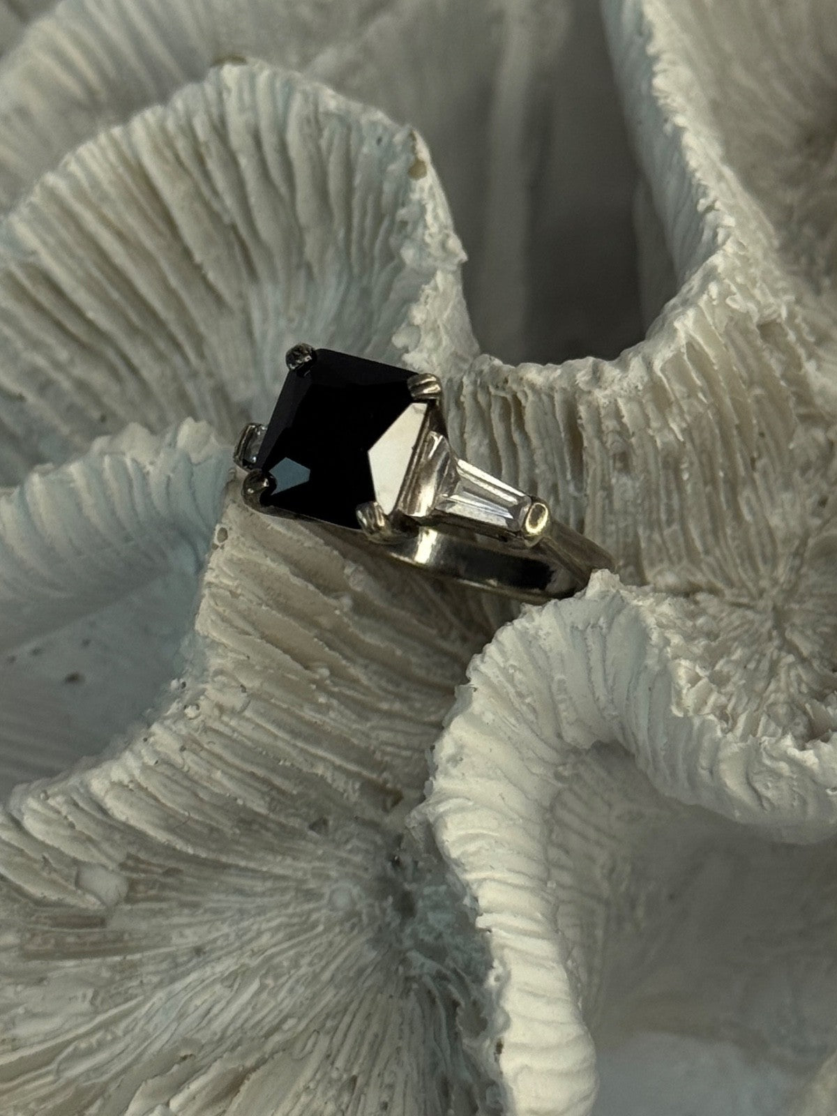 925 Sterling Silver Black Onyx & Beryl Ring Size 7