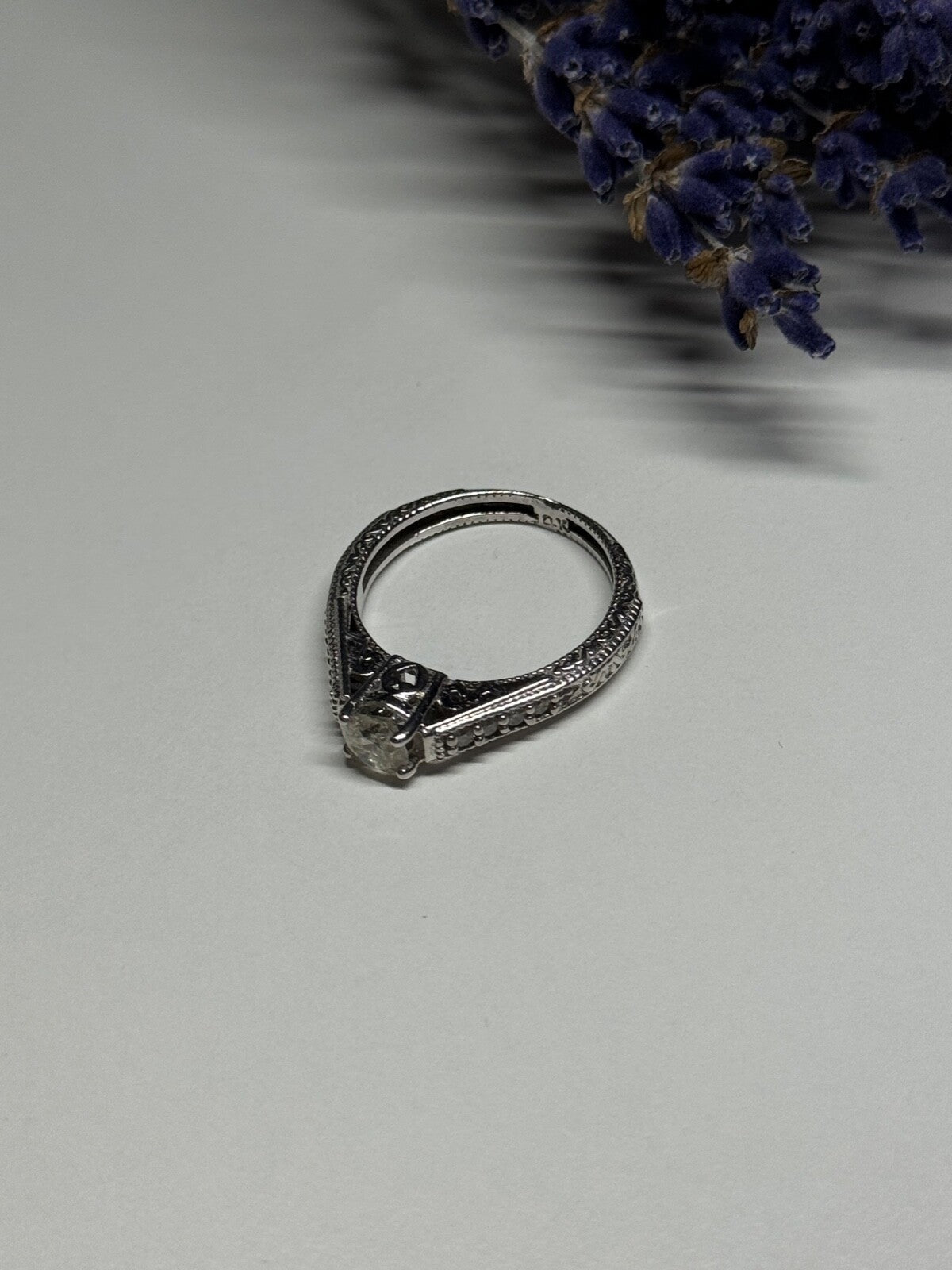 10K White Gold Ring Sapphire Size 6.5