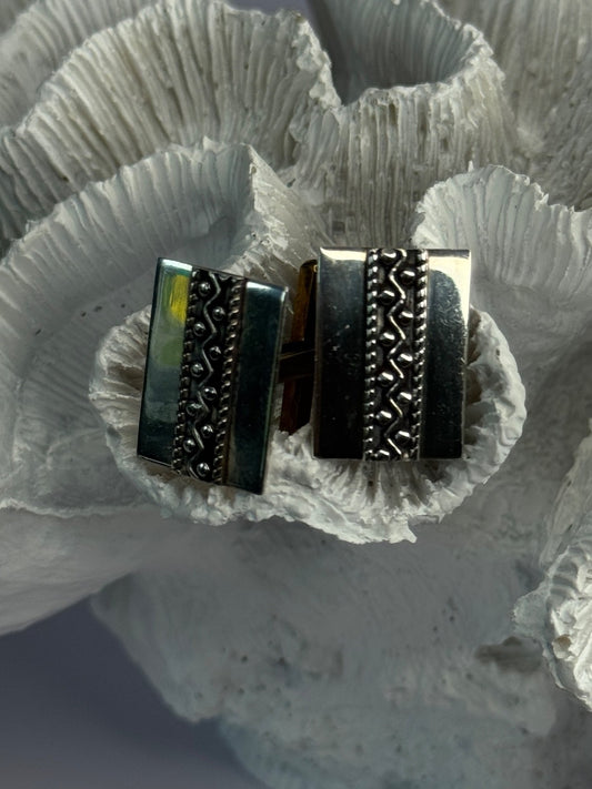 Vintage 925 Sterling Silver Cufflinks Length 0.70 Inch
