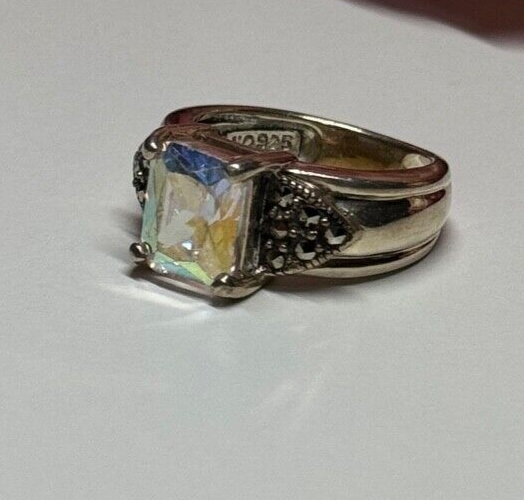 925 Sterling Silver CZ & Marcasite Ring Size 6
