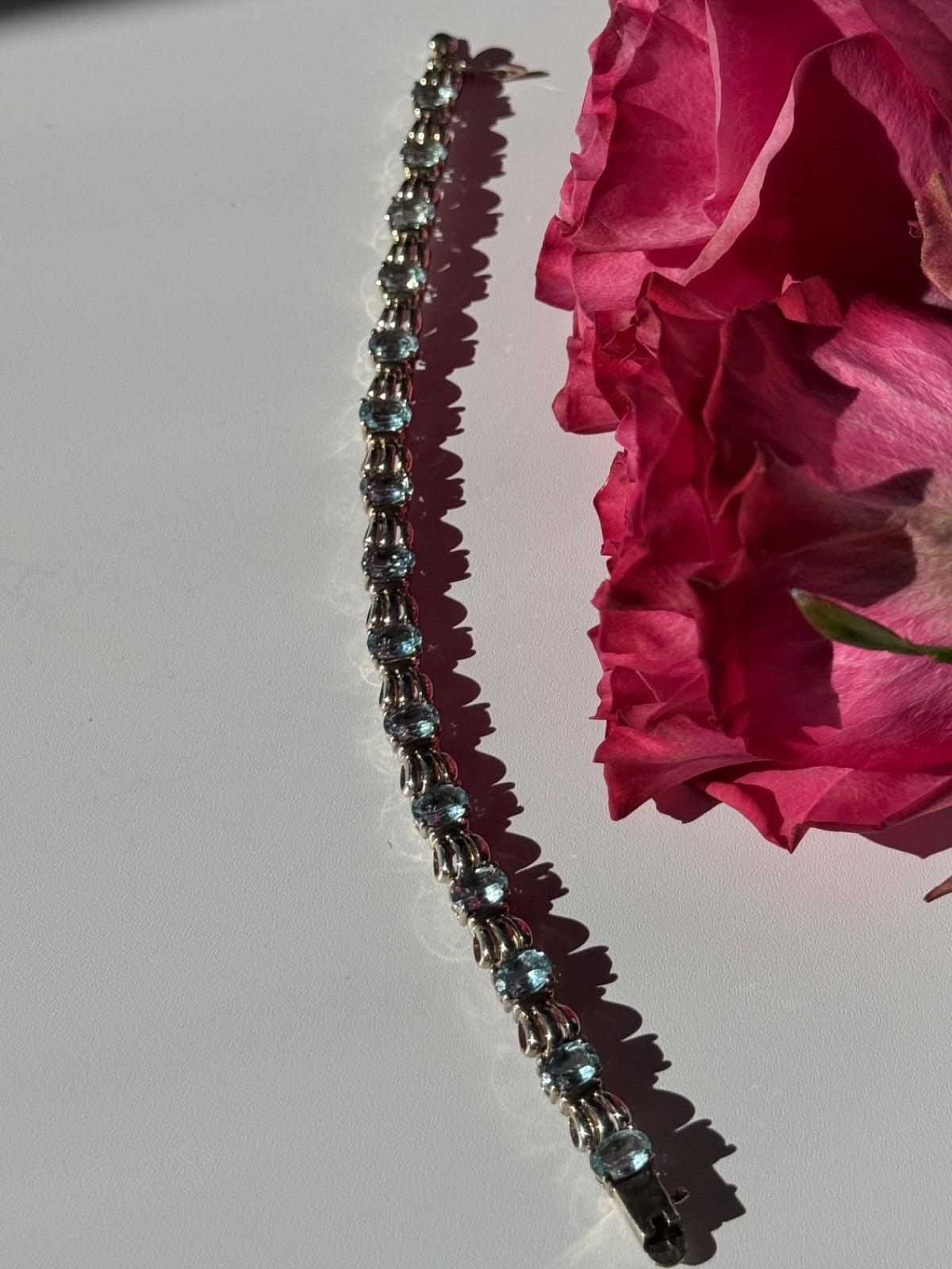 925 Sterling Silver Blue Topaz Bracelet 7.5 Inch