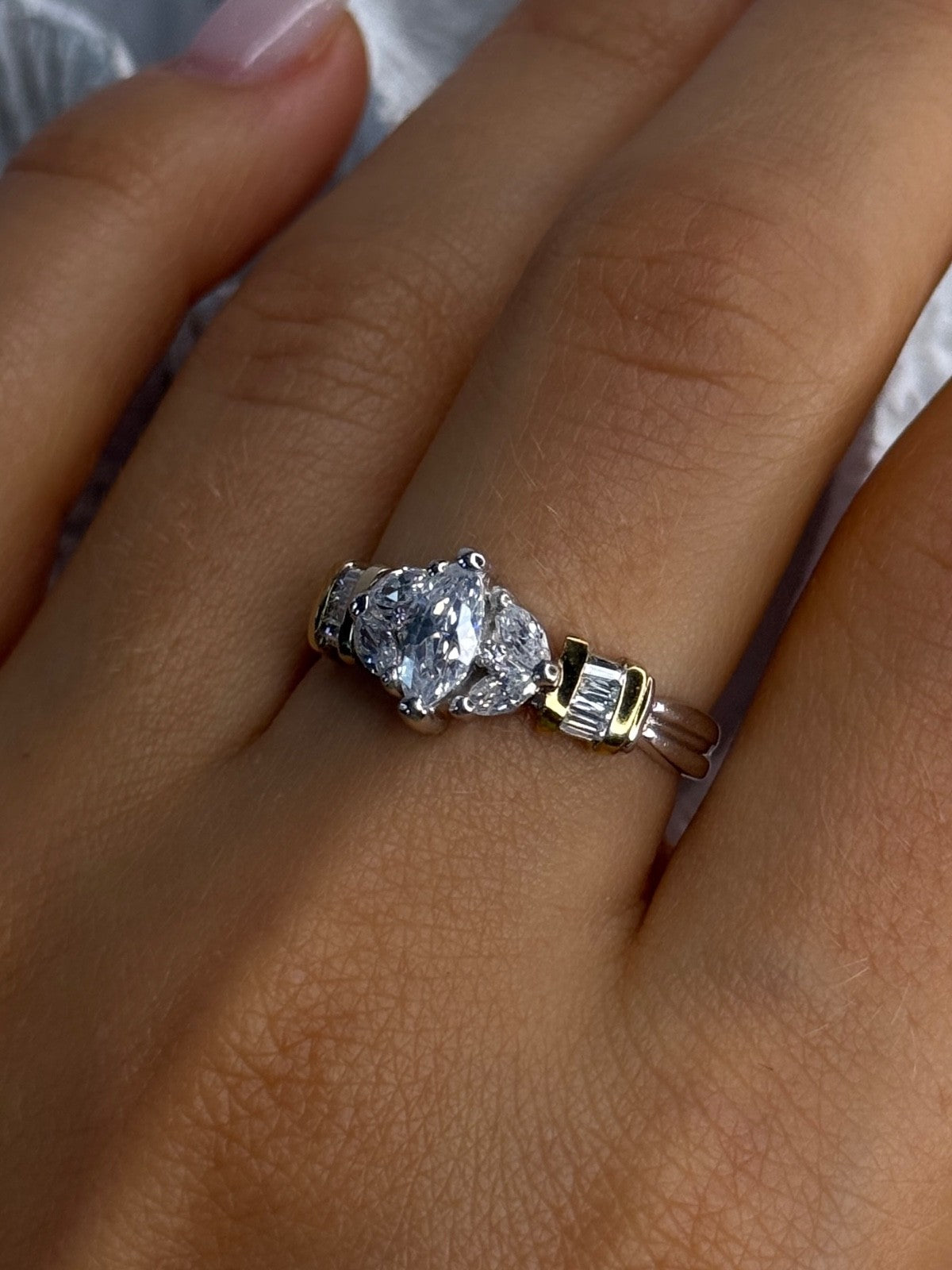925 Sterling Silver Gold Plated Part Cz Ring Size 9