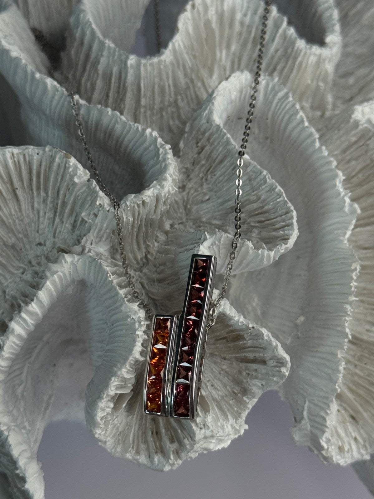 925 Sterling Silver Orange & Red Spinel Necklace Length 19 Inch