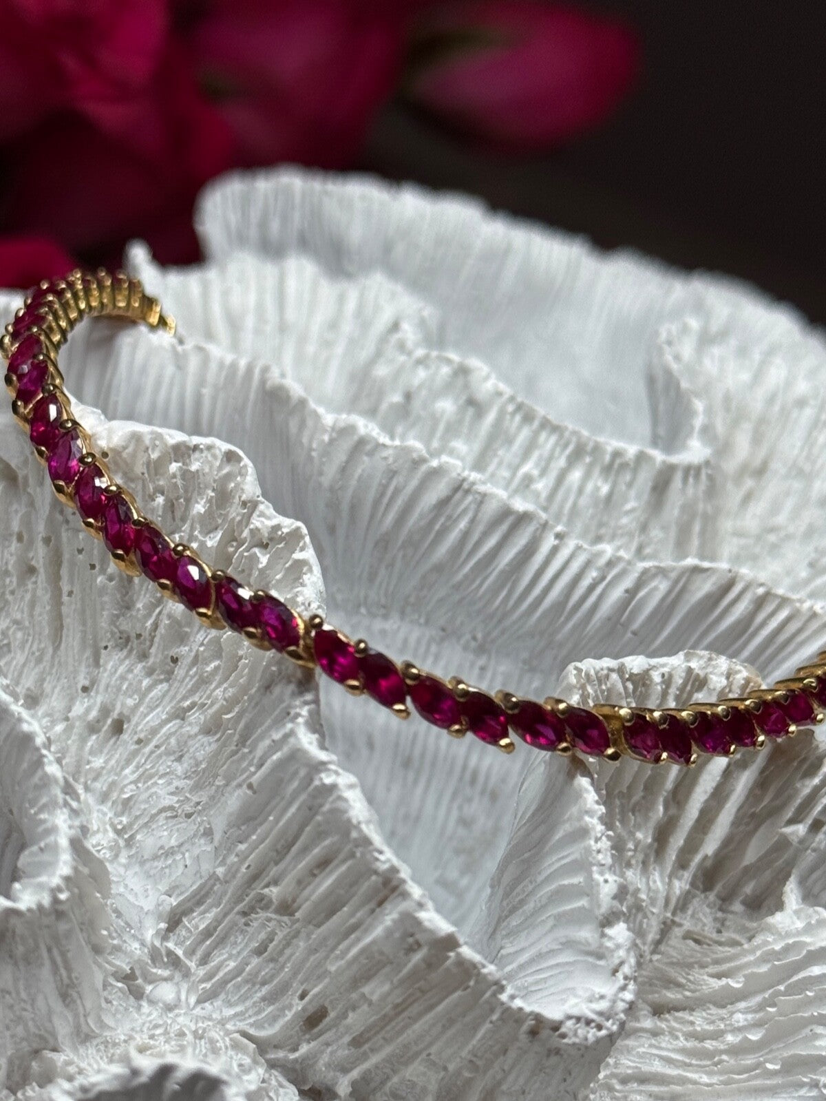 925 Sterling Silver Gold Plated Ruby Bracelet Length 7.5