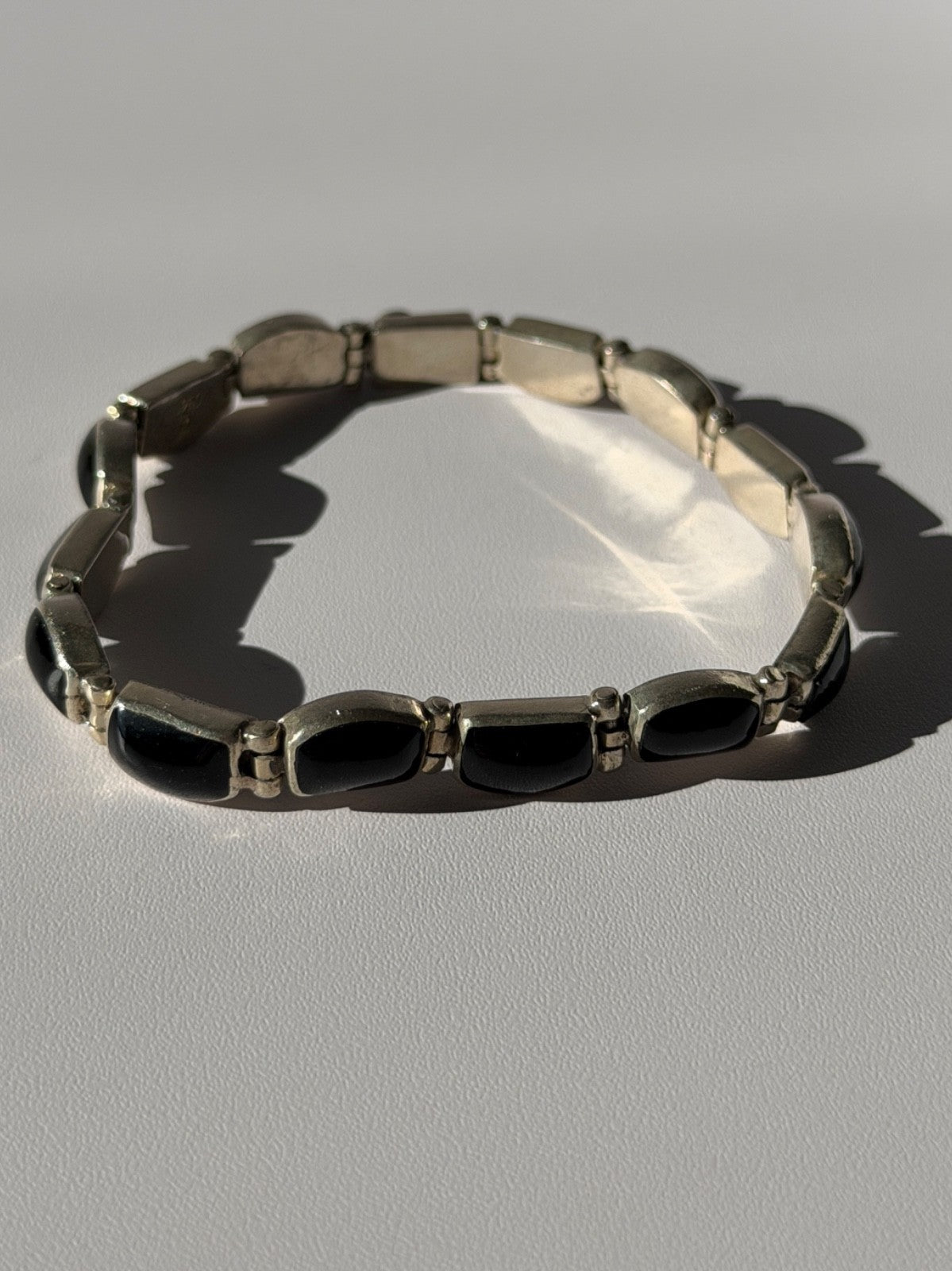 Vintage 950 Sterling Silver Black Onyx Bracelet