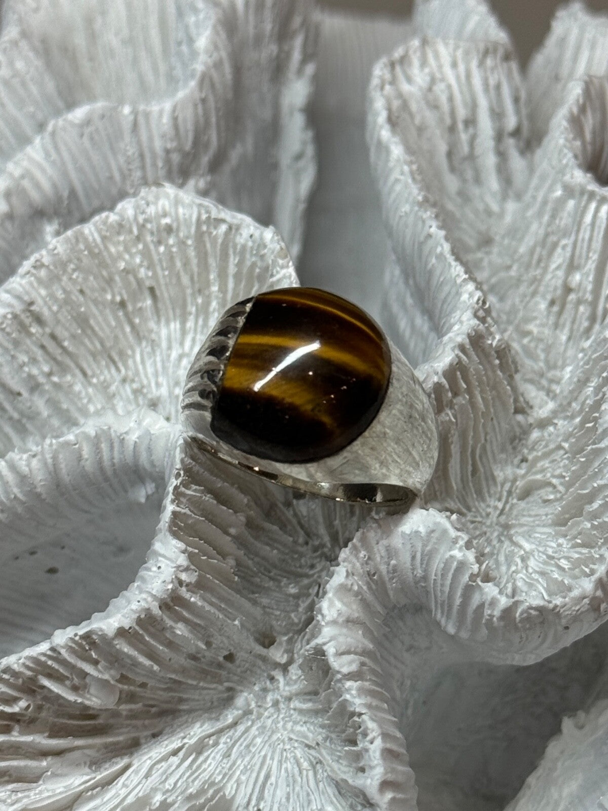 925 Sterling Silver Amber Men'S Ring Size 9
