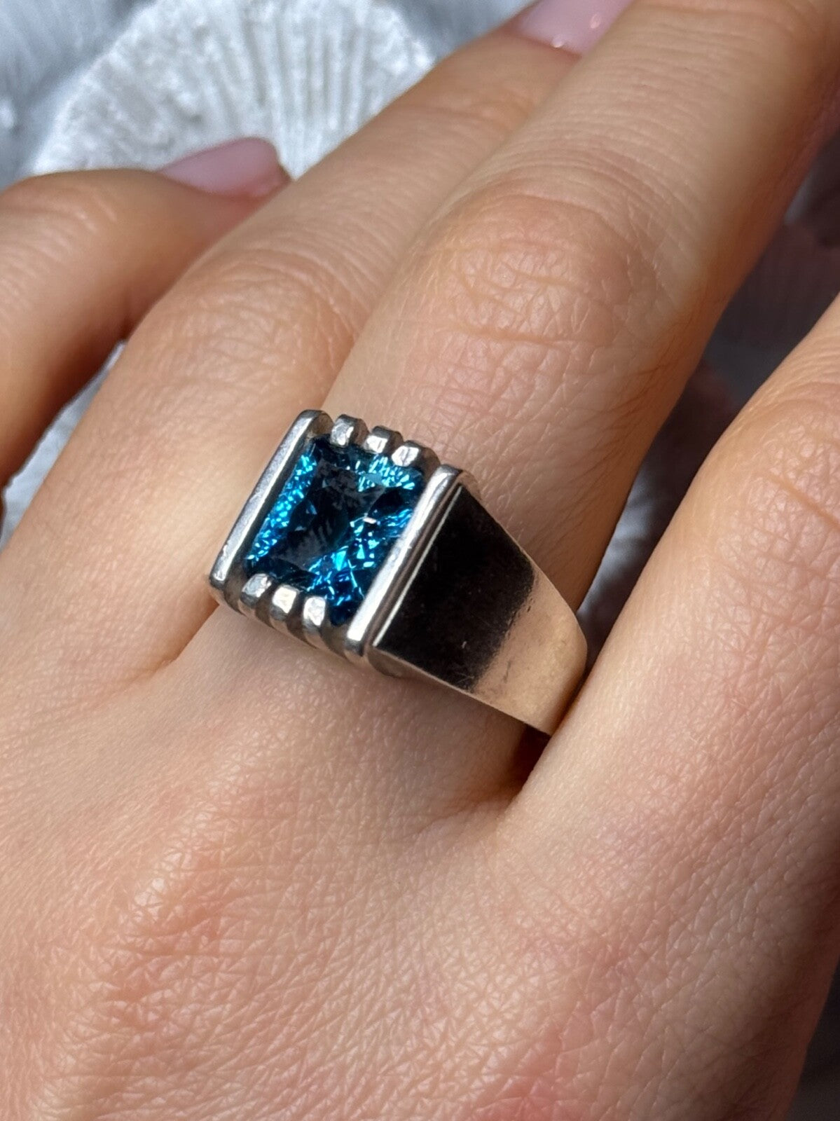 Men'S 925 Sterling Silver Aquamarine Ring Size 9