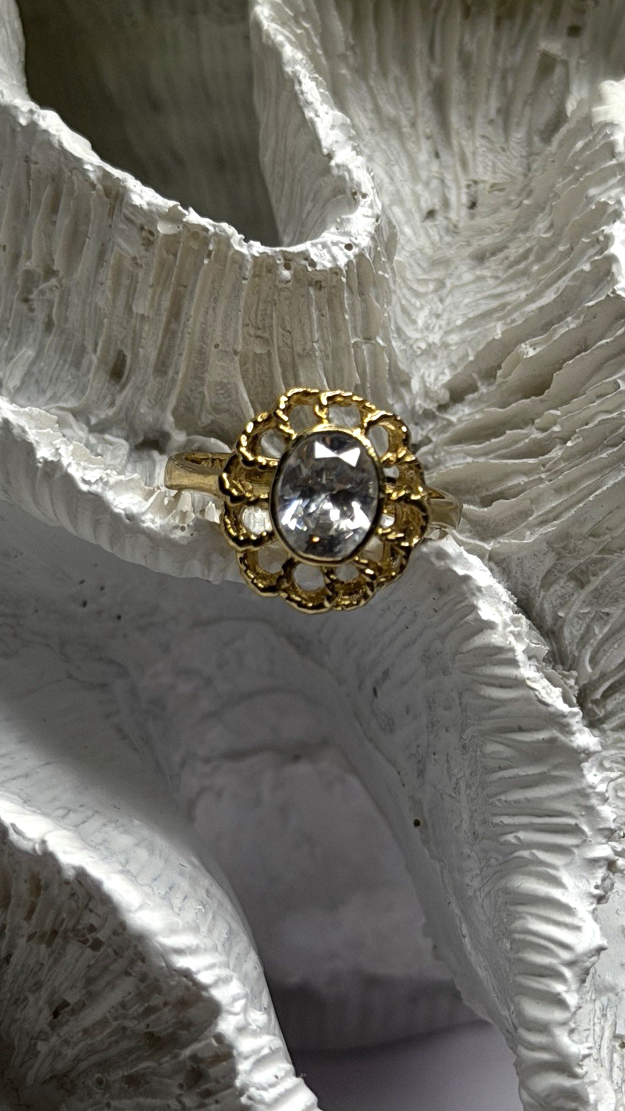 Floral Halo 925 Sterling Silver Gold Plated Clear Cz Ring Size 6.5