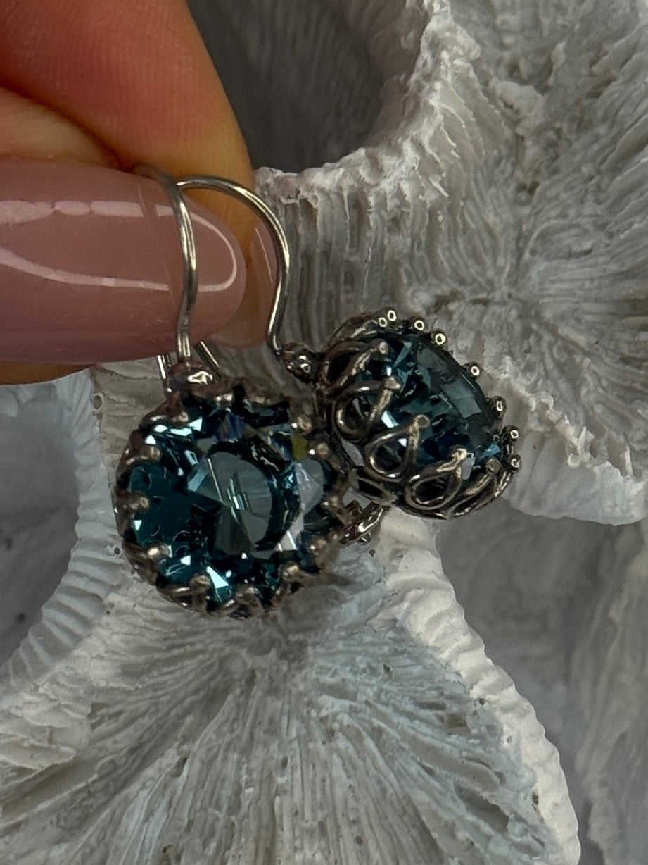 925 Sterling Silver Blue Tourmaline Earrings Length 1 Inch