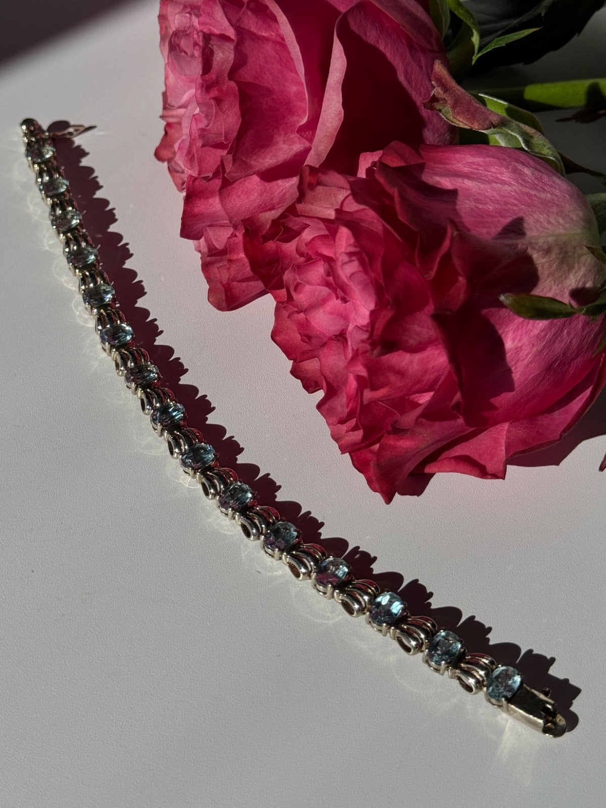 925 Sterling Silver Blue Topaz Bracelet 7.5 Inch