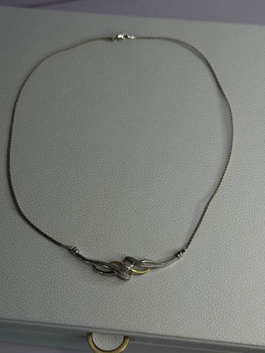 Elegant 925 Sterling Silver Gold Plated Part Diamond Necklace
