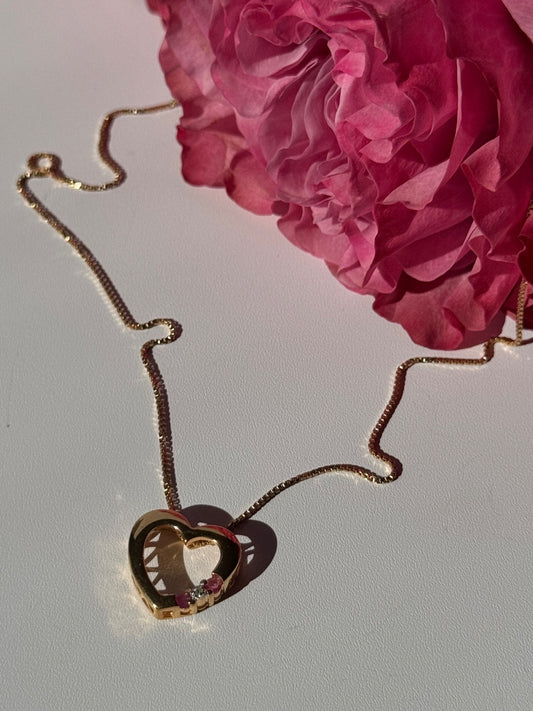 925 Sterling Silver Gold Plated Ruby & Diamond Heart Necklace