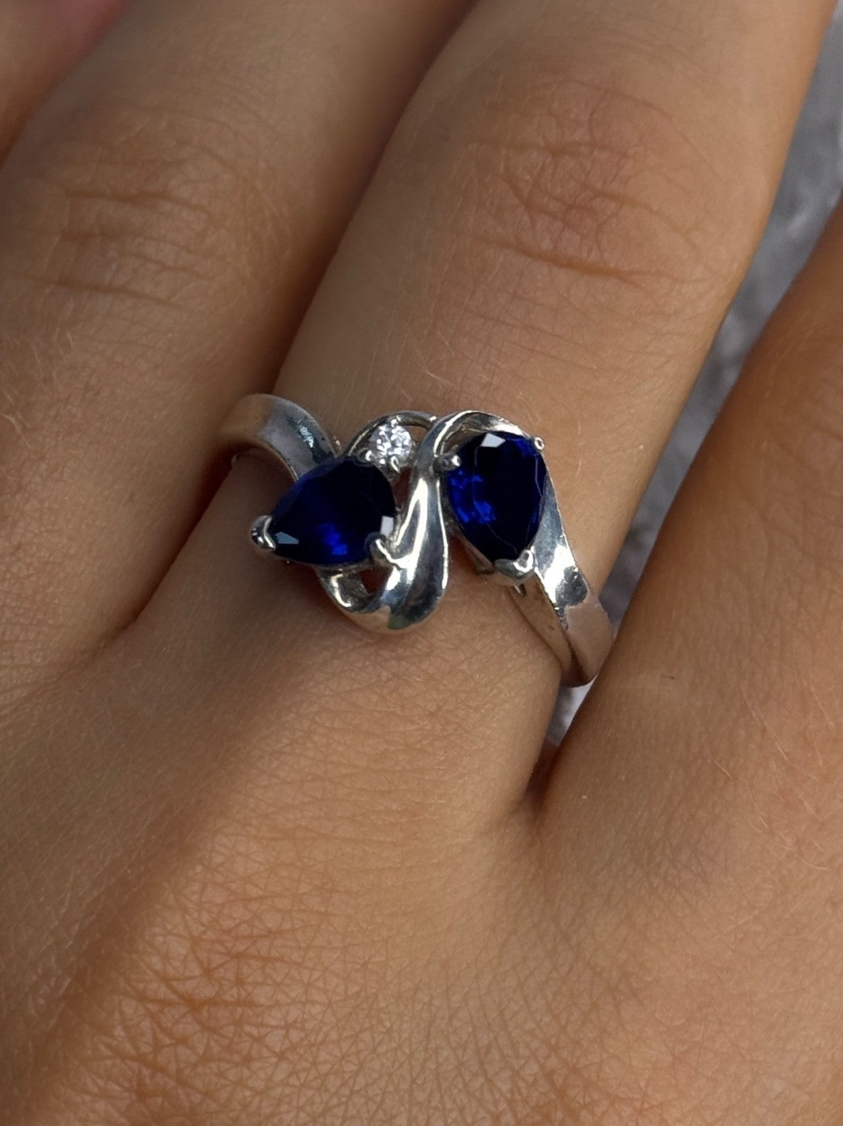 925 Sterling Silver Sapphire & Cz Ring Size 9