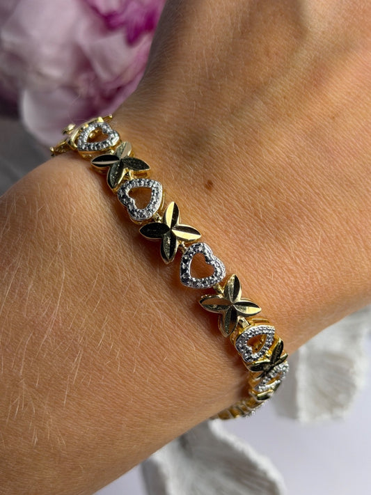925 Sterling Silver Gold Plated Heart Bracelet Length 7.5