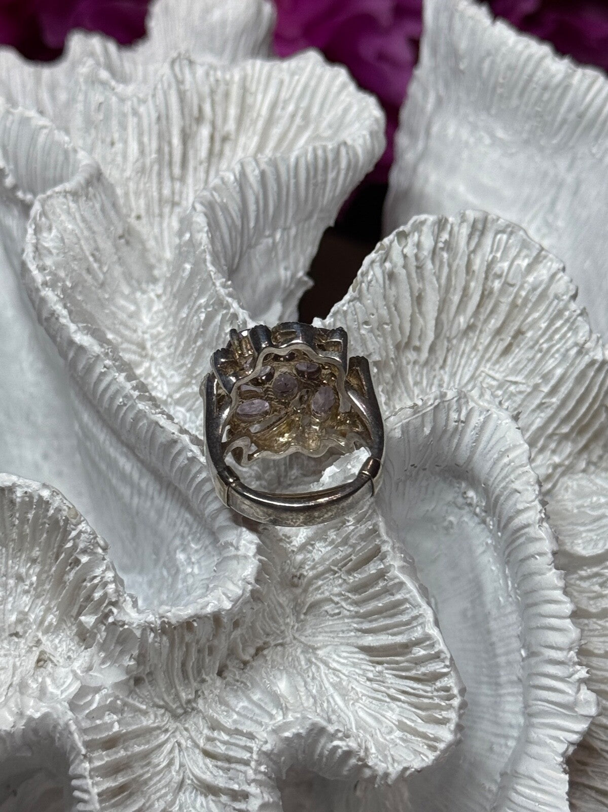 925 Sterling Silver Amethyst & Marcasite Ring Size 5