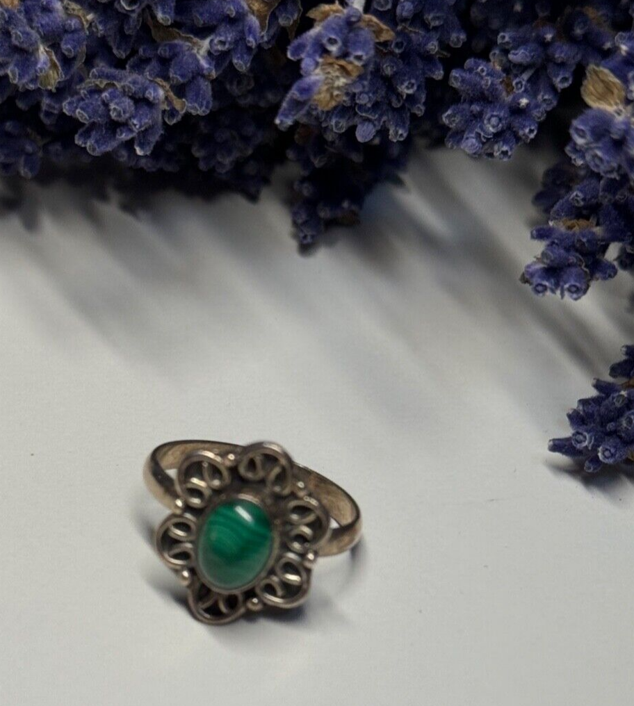925 Sterling Silver Malachite Ring Size 6.5