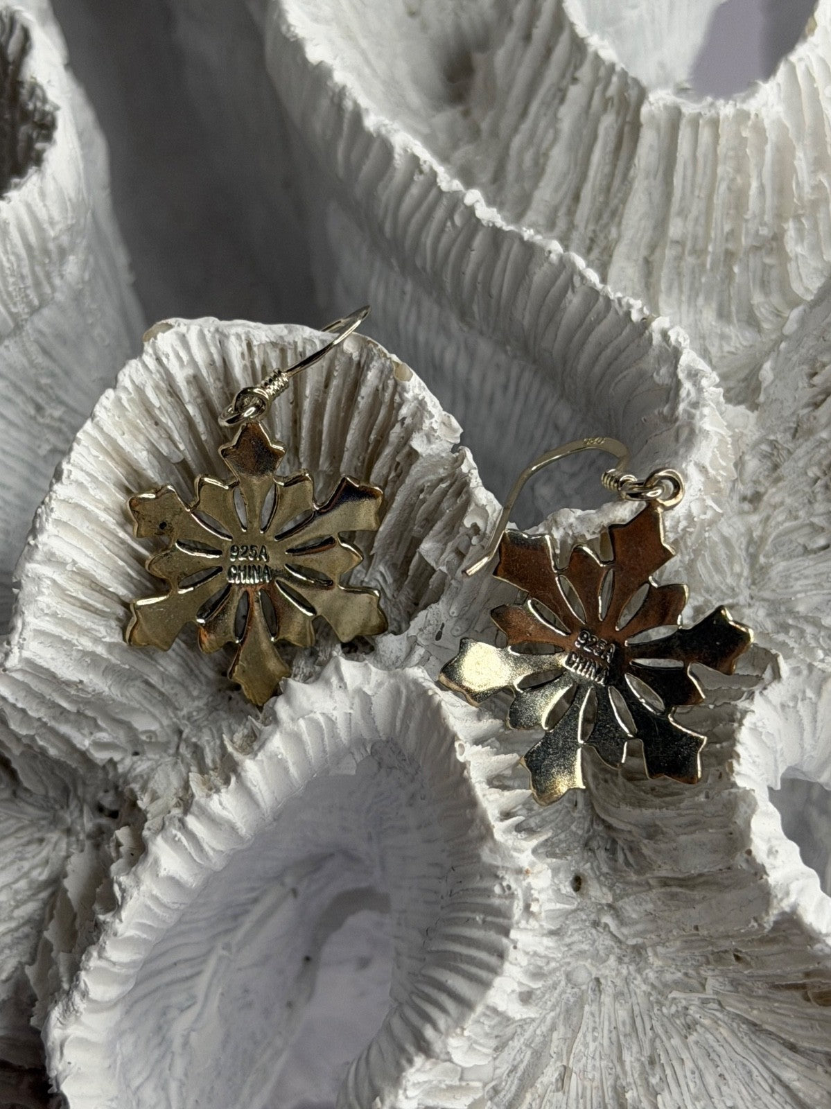 925 Sterling Silver Marcasite Snowflake Earrings