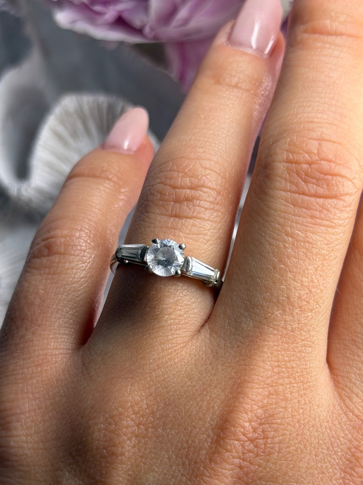 925 Sterling Silver White Spinel Ring Size 7
