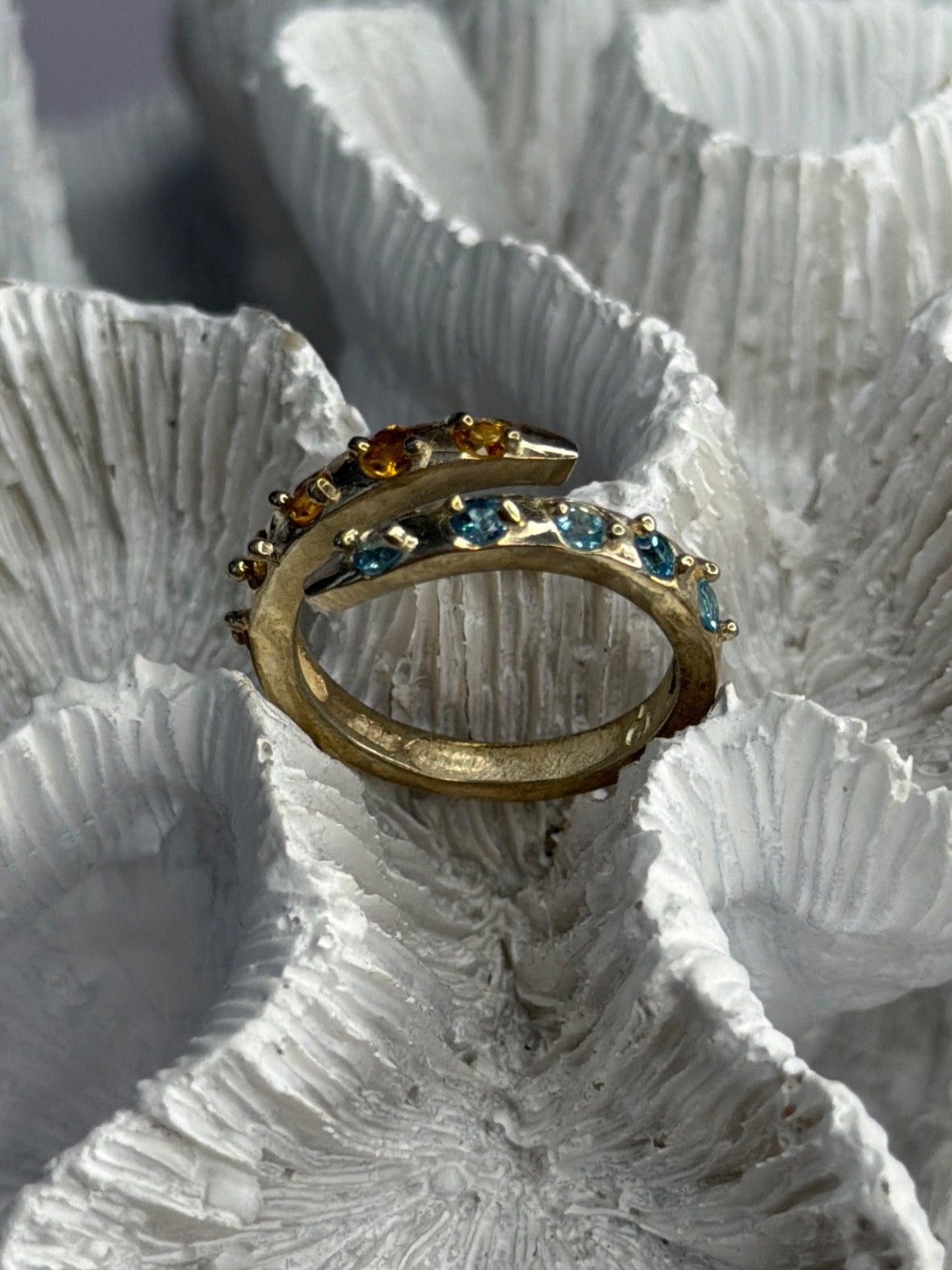 925 Sterling Silver Citrine & Topaz Ring Size 8