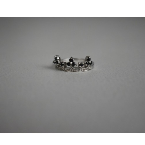 925 Sterling Silver Black Nephrite & Colorless Topaz "Crown" Ring Size 6.5