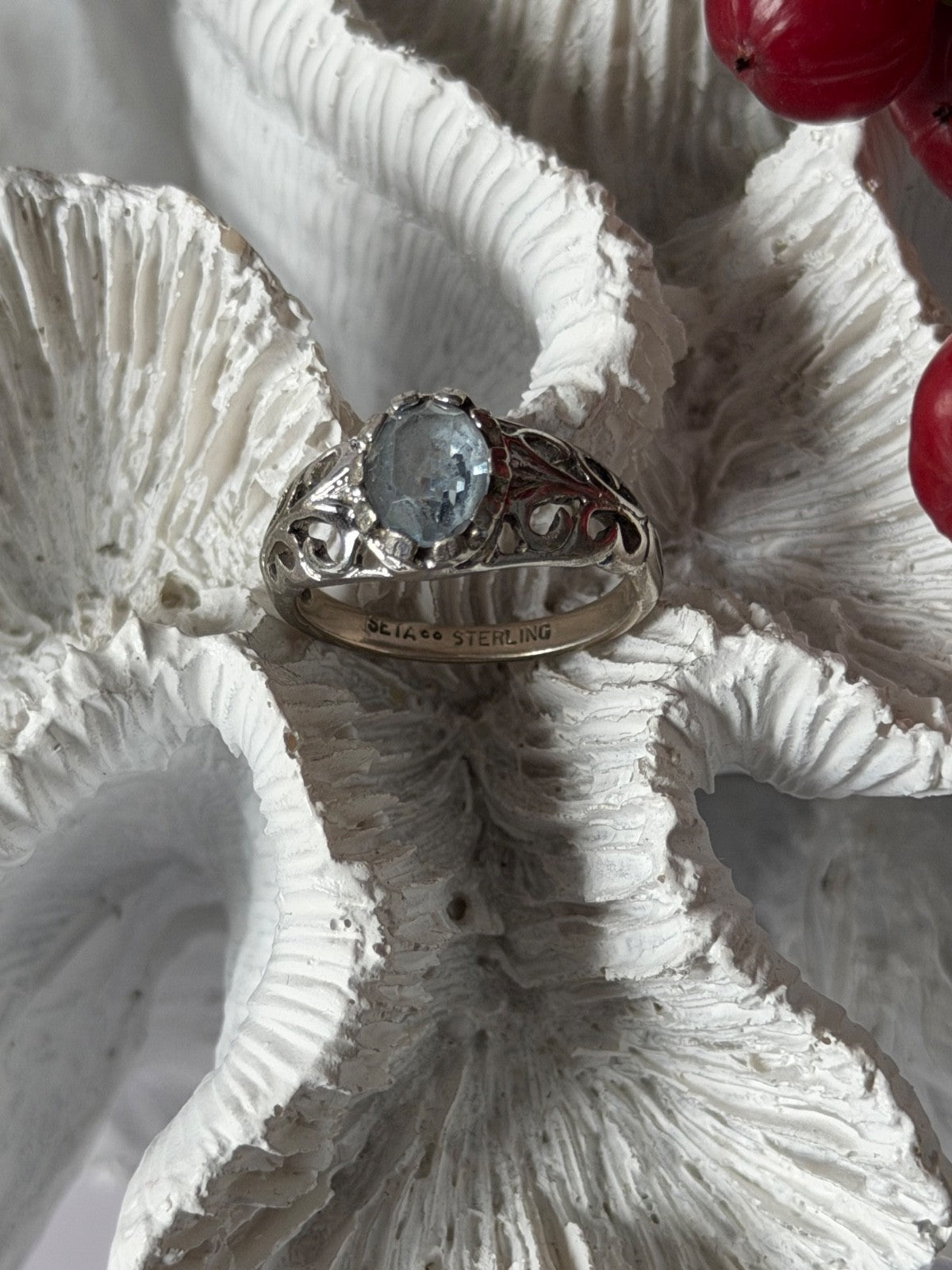Seta Vintage 925 Sterling Silver Aquamarine Ring Size 6