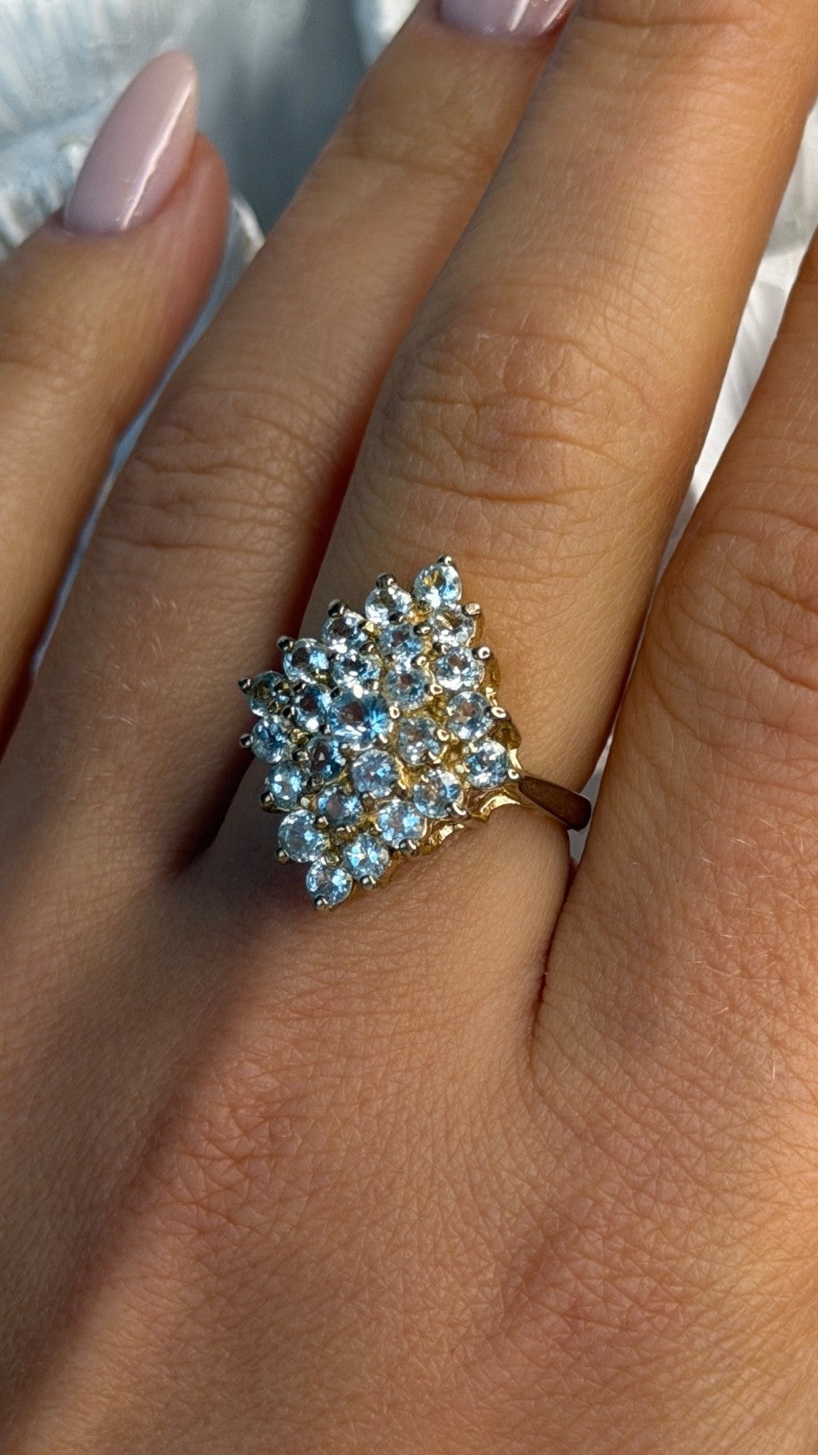 925 Sterling Silver Gold Plated Blue Topaz Ring Size 8