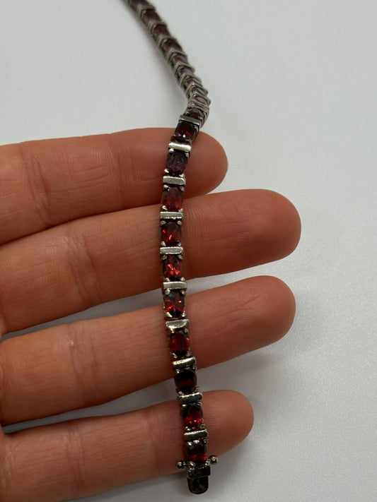 925 Sterling Silver Garnet Bracelet