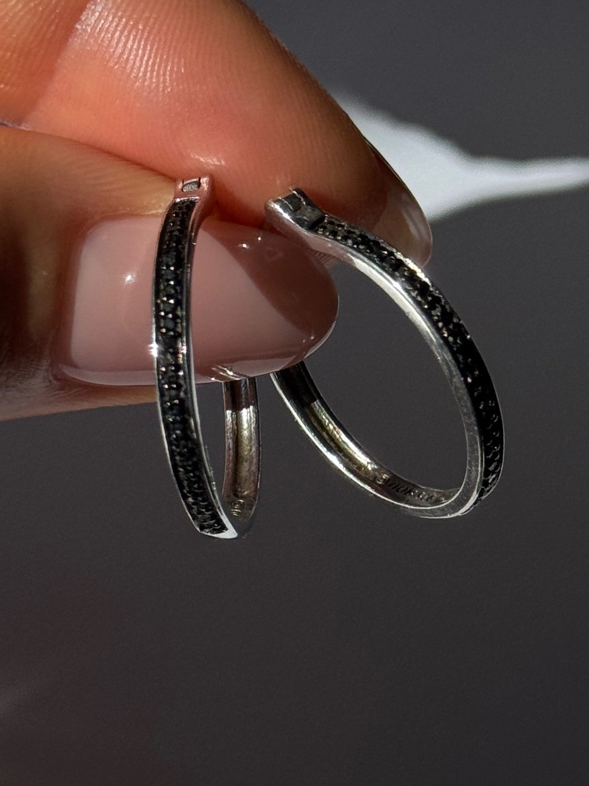 925 Sterling Silver Onyx Hoop Earrings