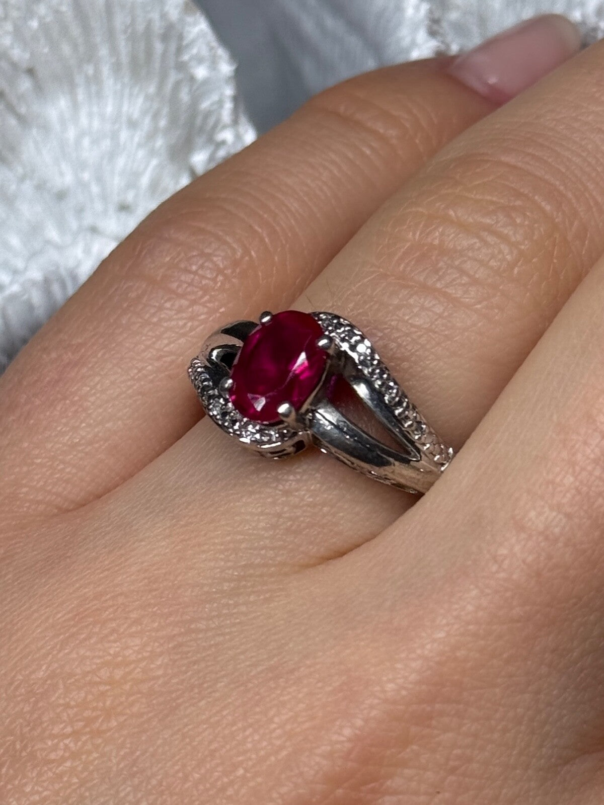 925 Sterling Silver Ruby Ring Size 6