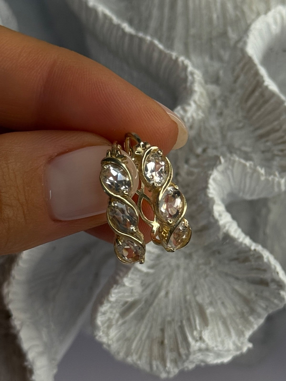 925 Sterling Silver Gold Plated White Topaz Earrings Length 0.90 Inch