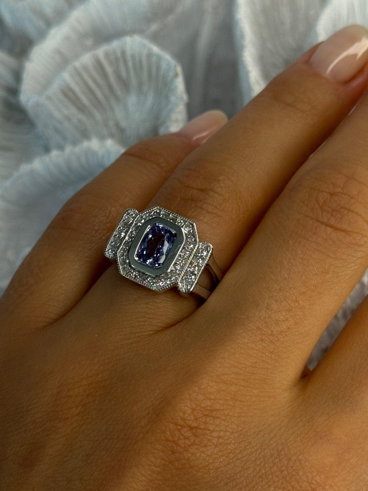14K White Gold Tanzanite & Diamond Ring Size 6