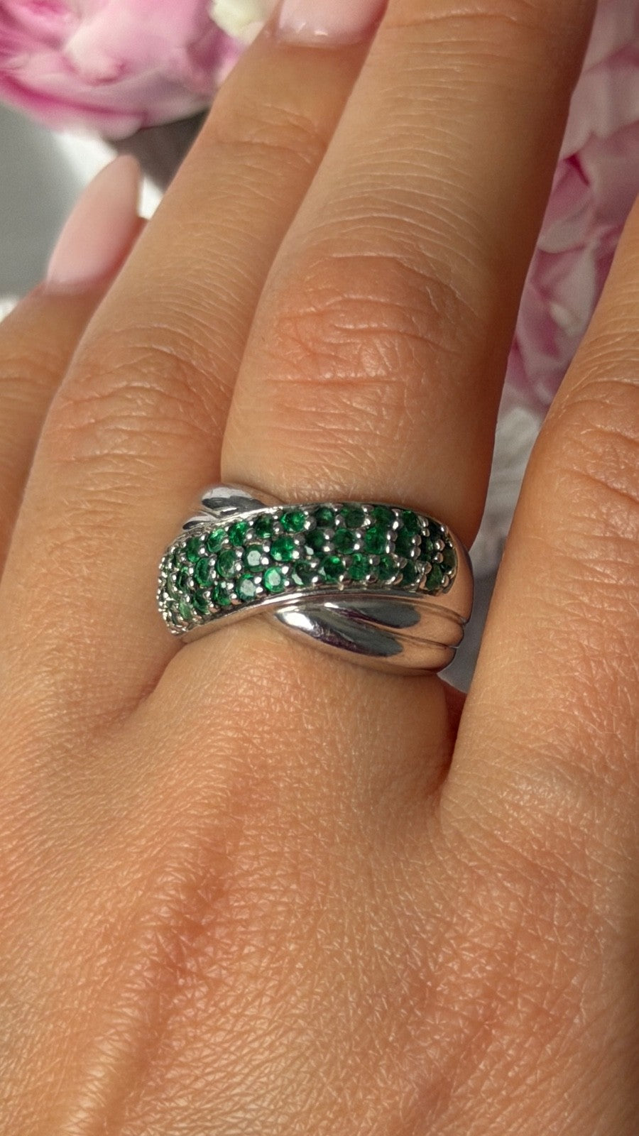 925 Sterling Silver Emerald Ring Size 7