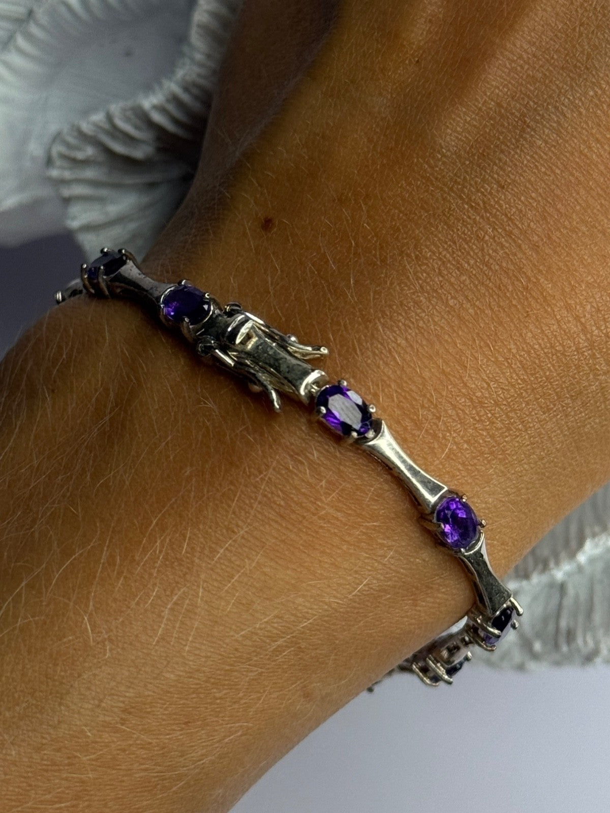 925 Sterling Silver Purple Tourmaline Bracelet Length 7