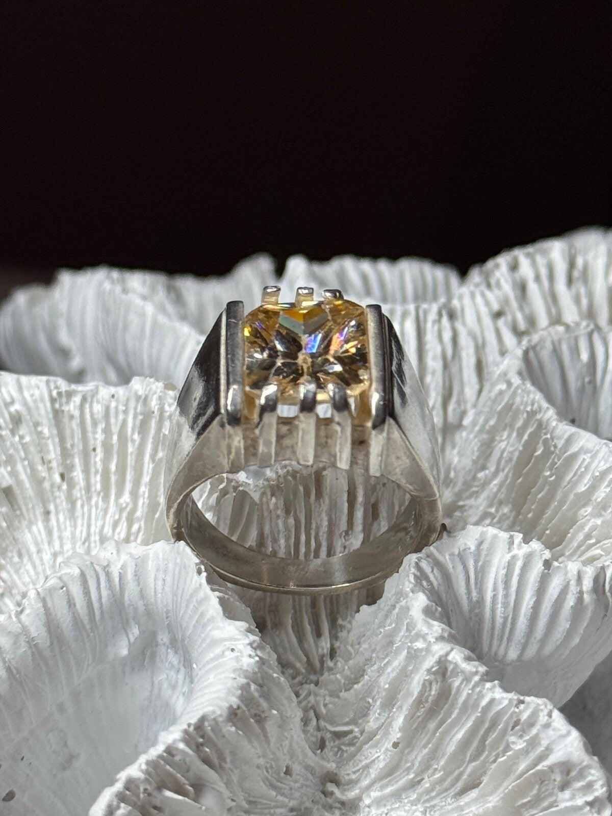 Men'S 925 Sterling Silver Yellow Spinel Ring Size 8.5