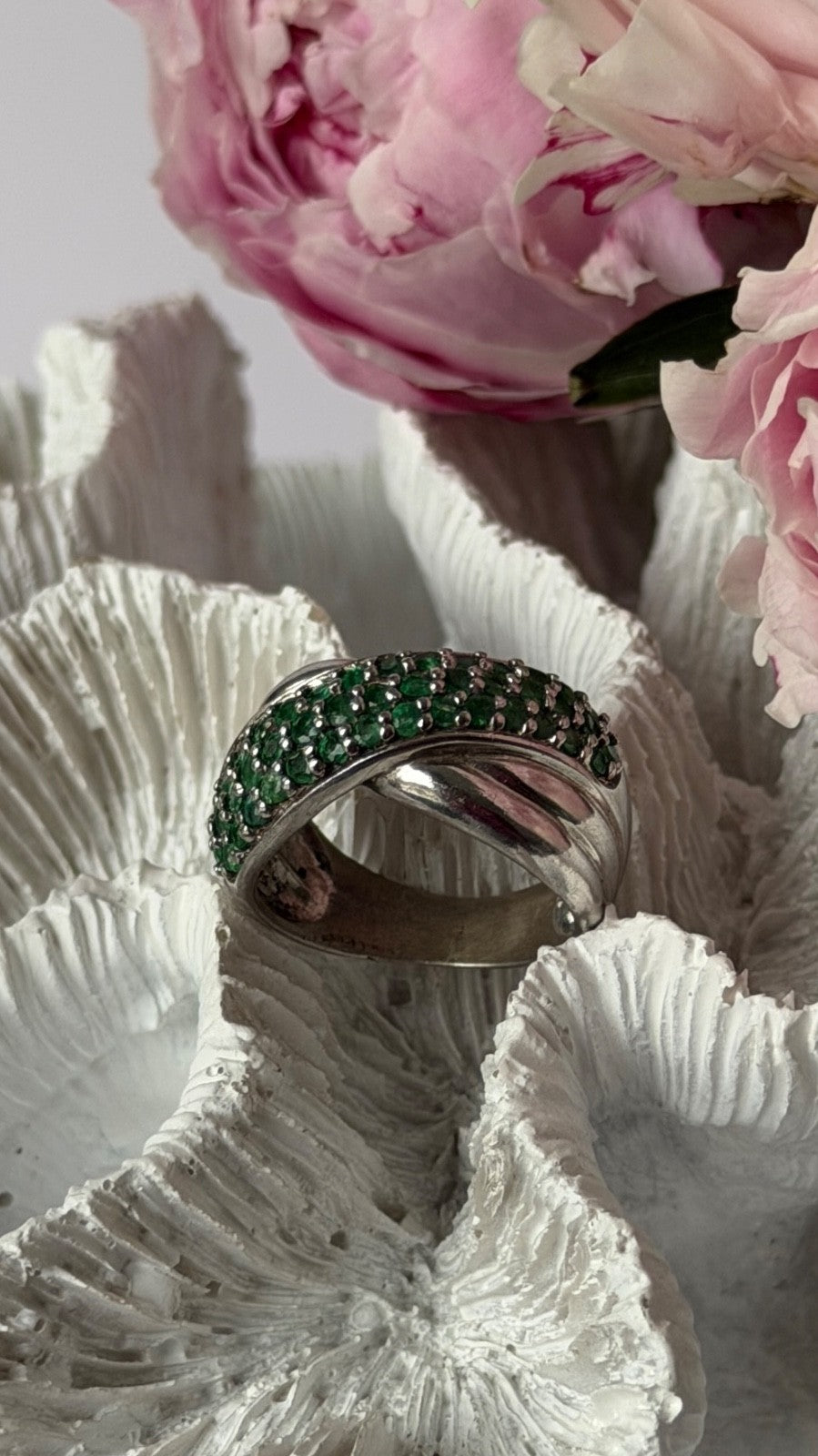 925 Sterling Silver Emerald Ring Size 7