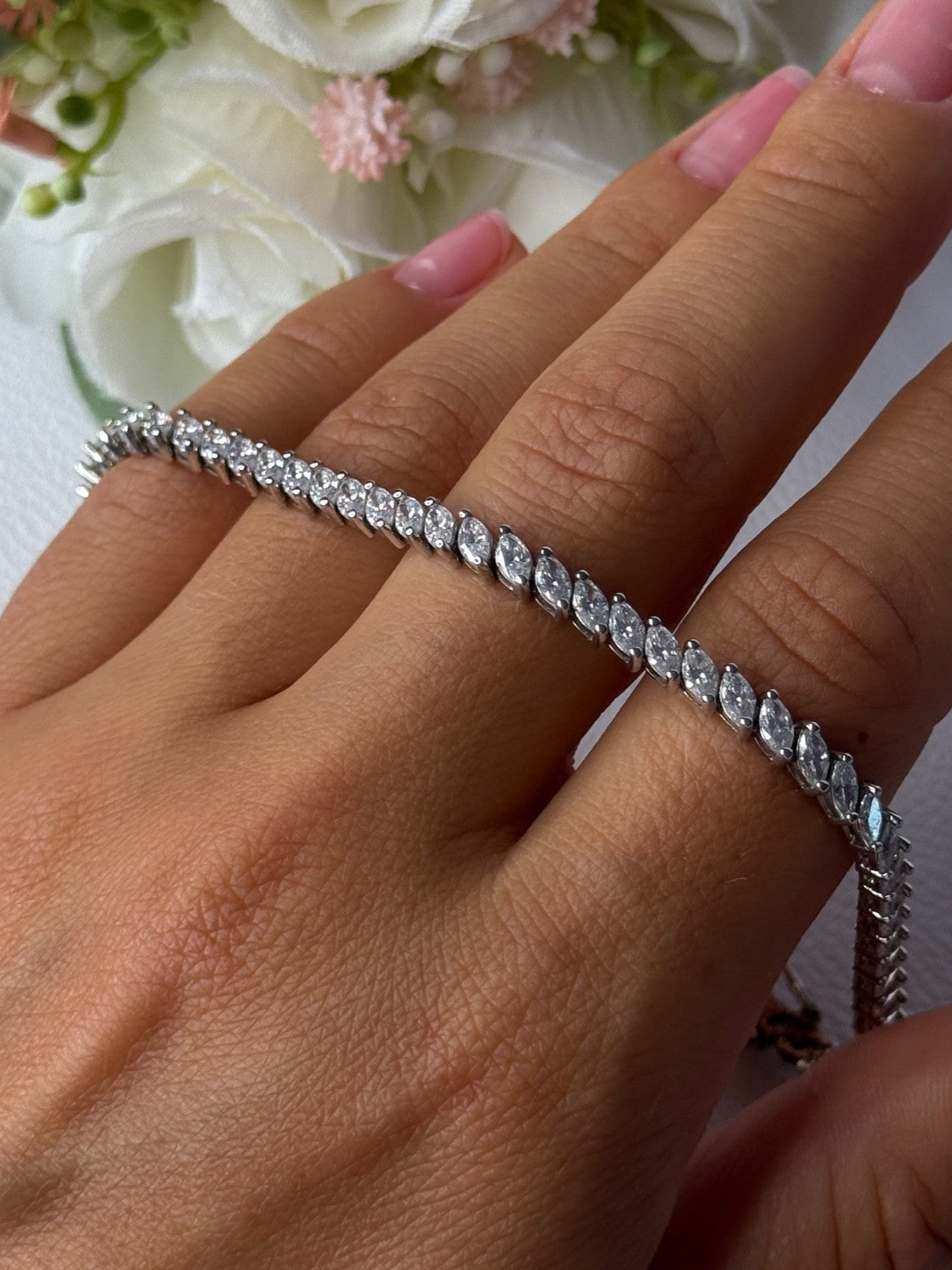 Elegant 925 Sterling Silver CZ Bracelet Length 7.5 Inch