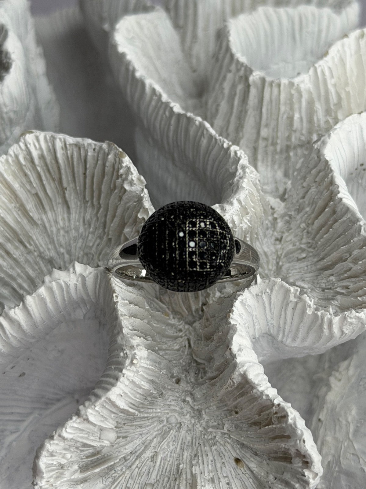 925 Sterling Silver Black Diamonds Ring Size 11