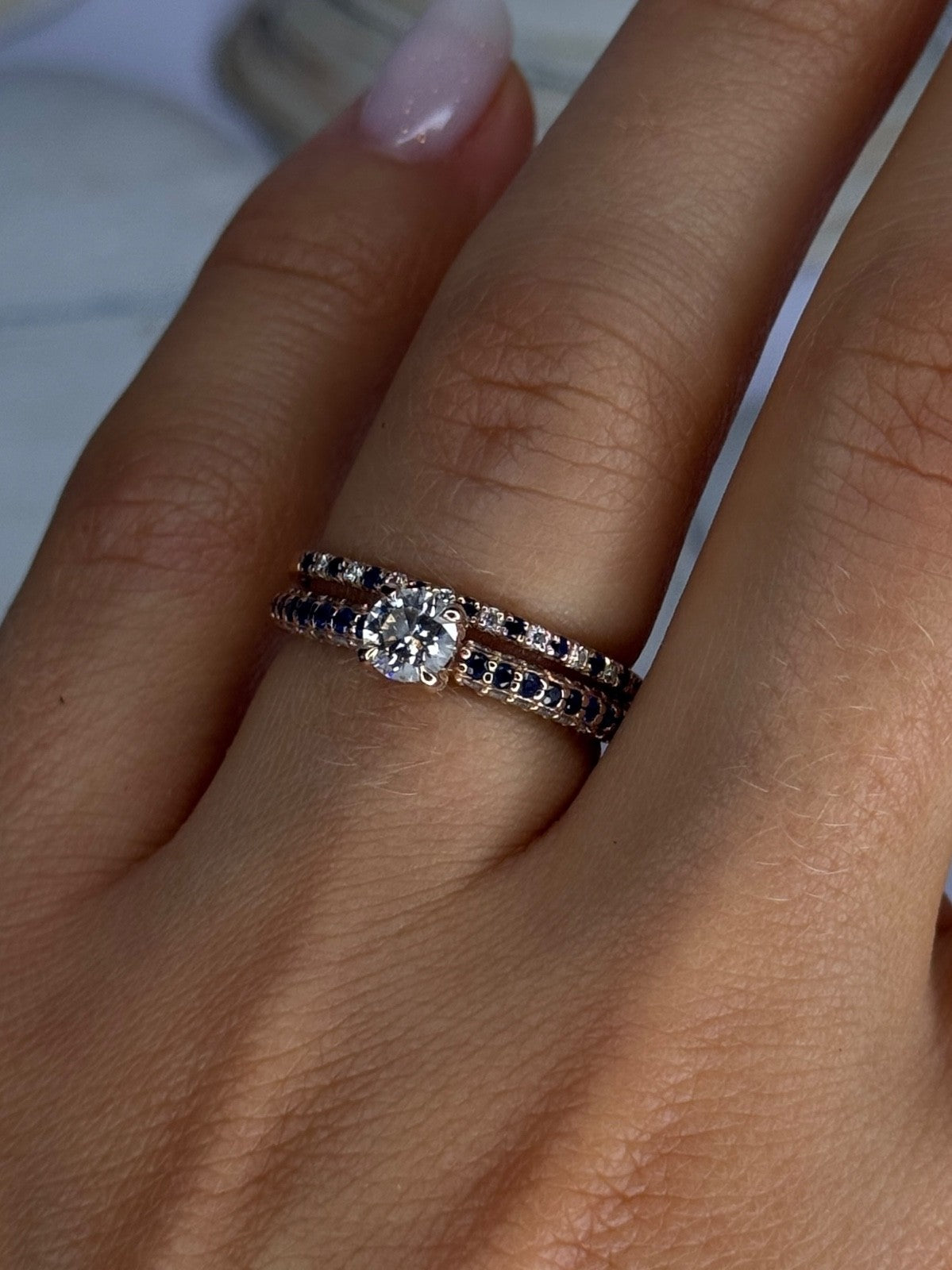 14K Rose Gold Sapphire & Diamond Set of Rings Size 7