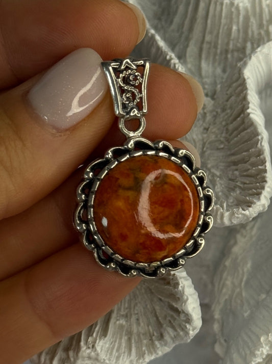 925 Sterling Silver Carnelian Pendant Lenght 1.60 Inch
