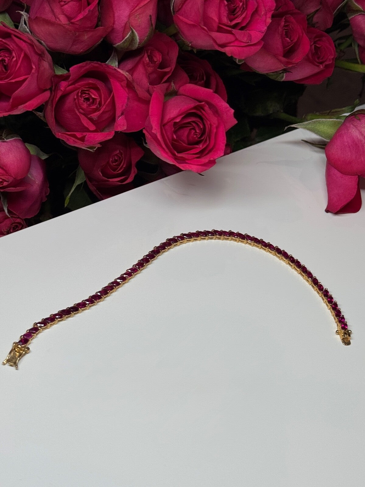 925 Sterling Silver Gold Plated Ruby Bracelet Length 7.5