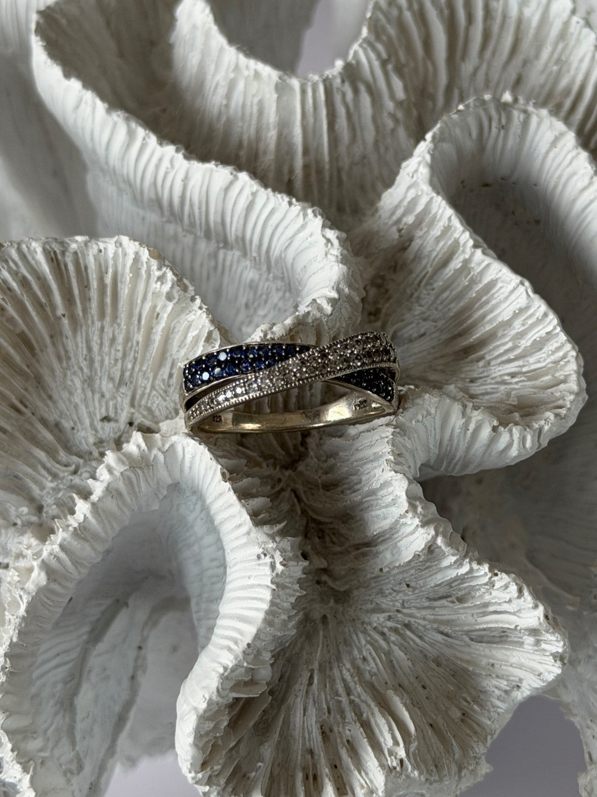 925 Sterling Silver White & Blue Spinel Ring Size 9.5