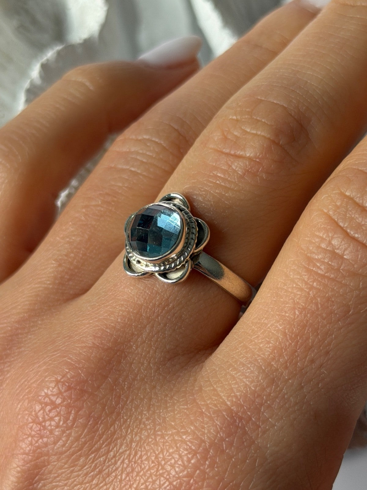 Vintage 925 Sterling Silver Aquamarine Ring Size 8