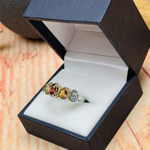 925 Sterling Silver Multi Gemstones Ring Size 9.5