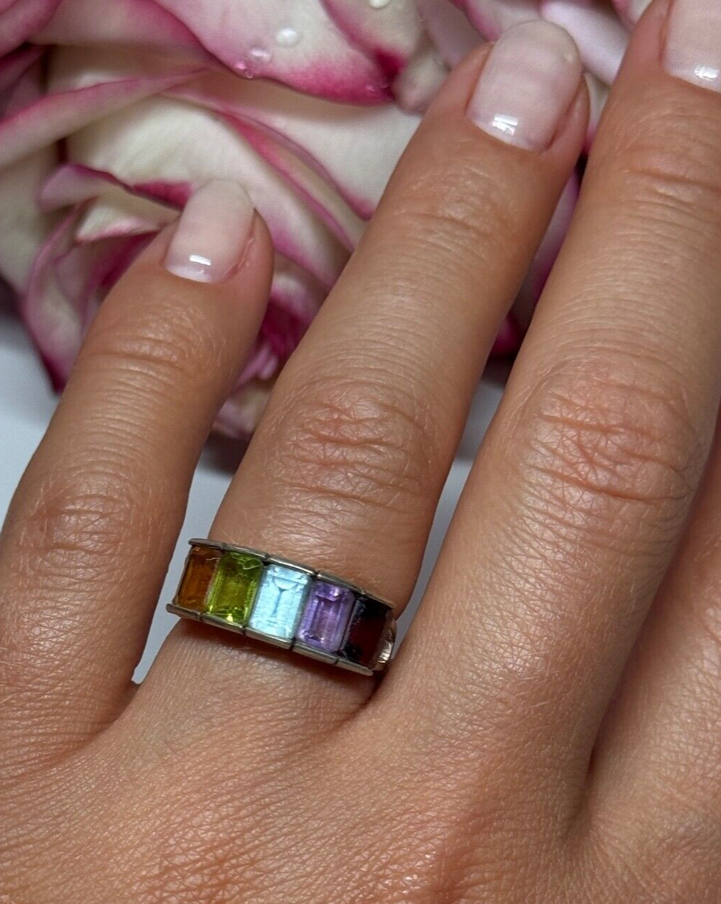 925 Sterling Silver Tourmaline Ring Size 5.5
