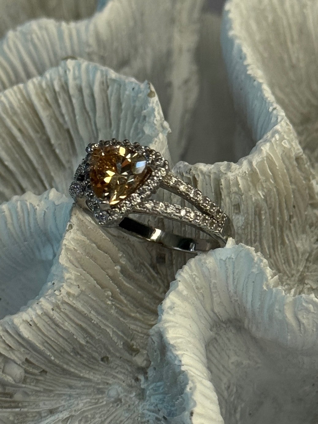 925 Sterling Silver Citrine & Beryl Ring Size 8.5