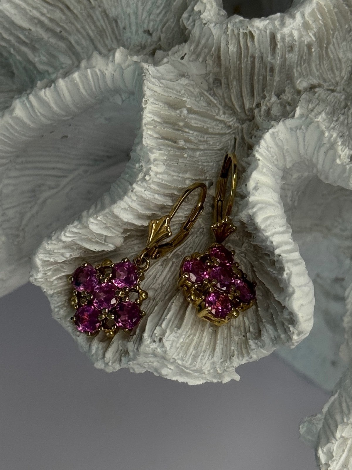 925 Sterling Silver Gold Plated Pink Topaz Earrings Length 1.1 Inch