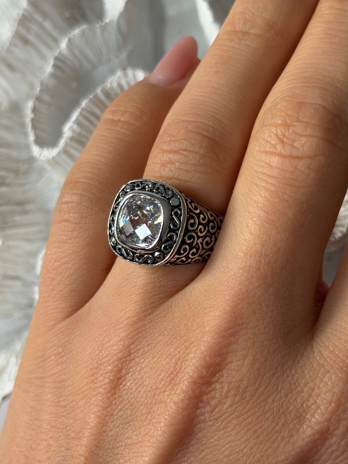 925 Sterling Silver White Spinel Ring Size 7