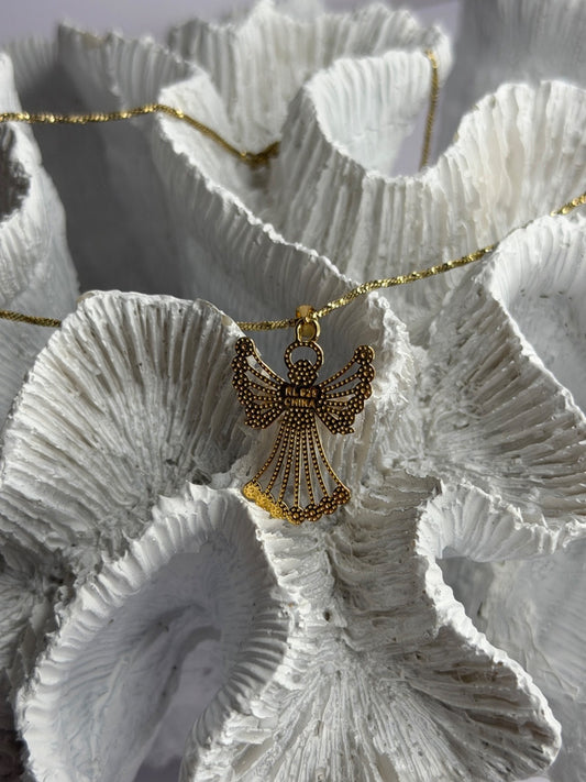 925 Sterling Silver Gold Plated Angel Cz Necklace