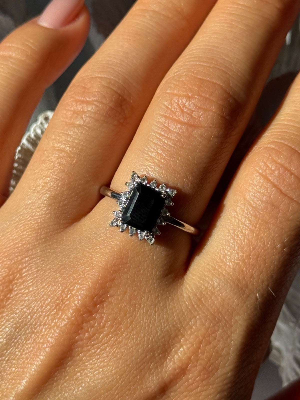 925 Sterling Silver Onyx & Beryl Ring Size 9