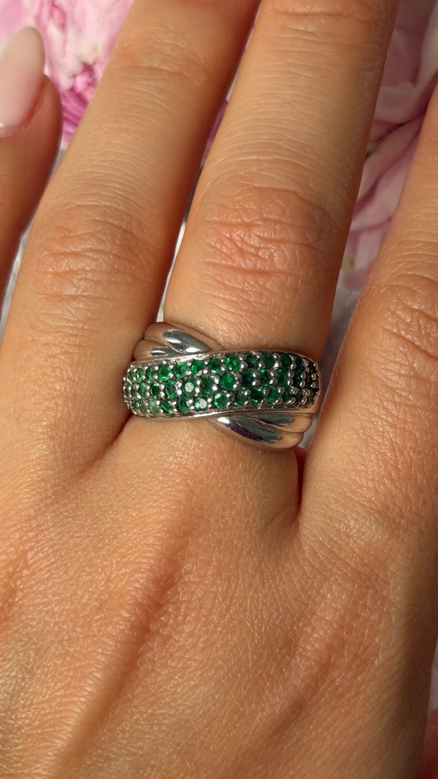 925 Sterling Silver Emerald Ring Size 7